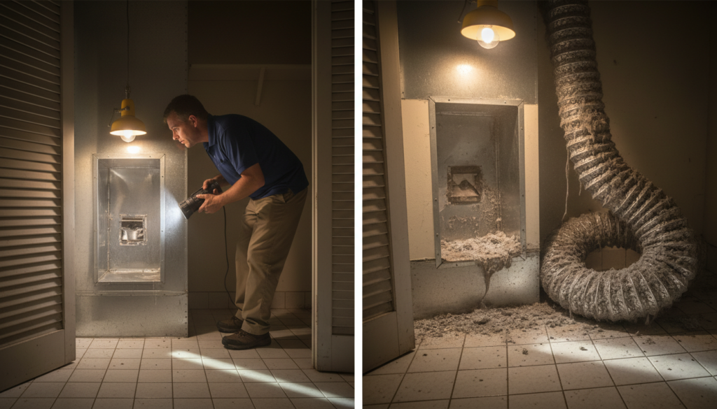side-by-side of HVAC air duct and dryer vent duct