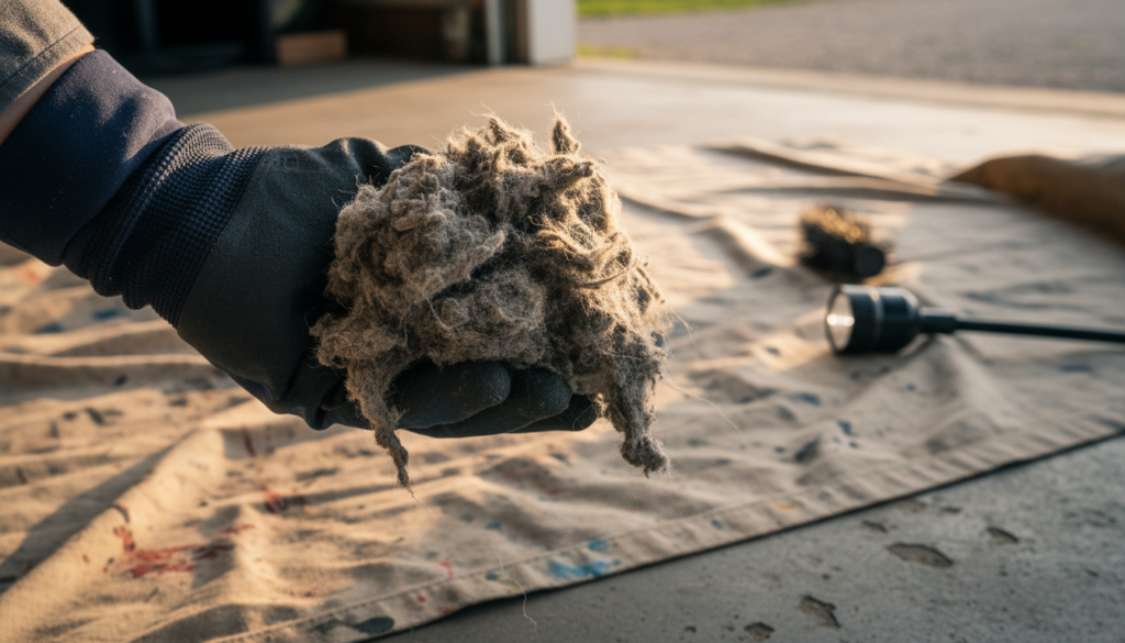close-up of lint buildup found during dryer vent inspection