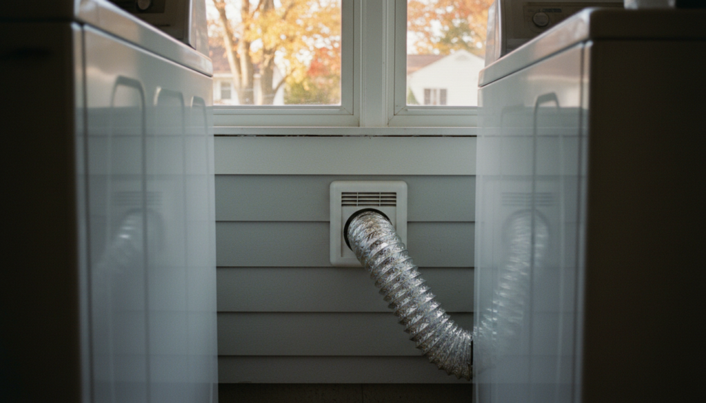 dryer exhaust wall box installed behind a laundry appliance